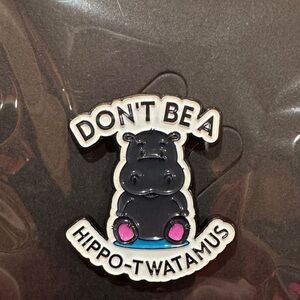 3 for $15 on select pins 
Hippo Brooch with Black and Pink Accents